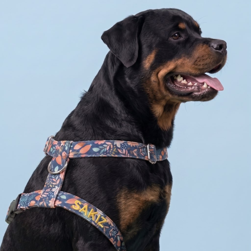 Numaralı İsimli Köpek Göğüs Tasması (Lacivert Desenli – H Tipi) - Görsel 2